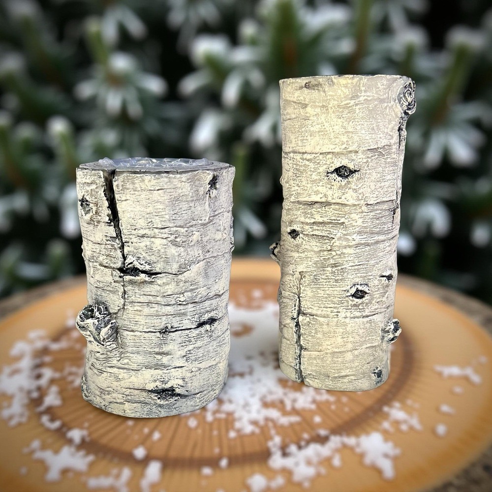 Aspen Birch Wood Style Tree Votive Candle Holders Christmas Folk Art‎ Rustic NEW